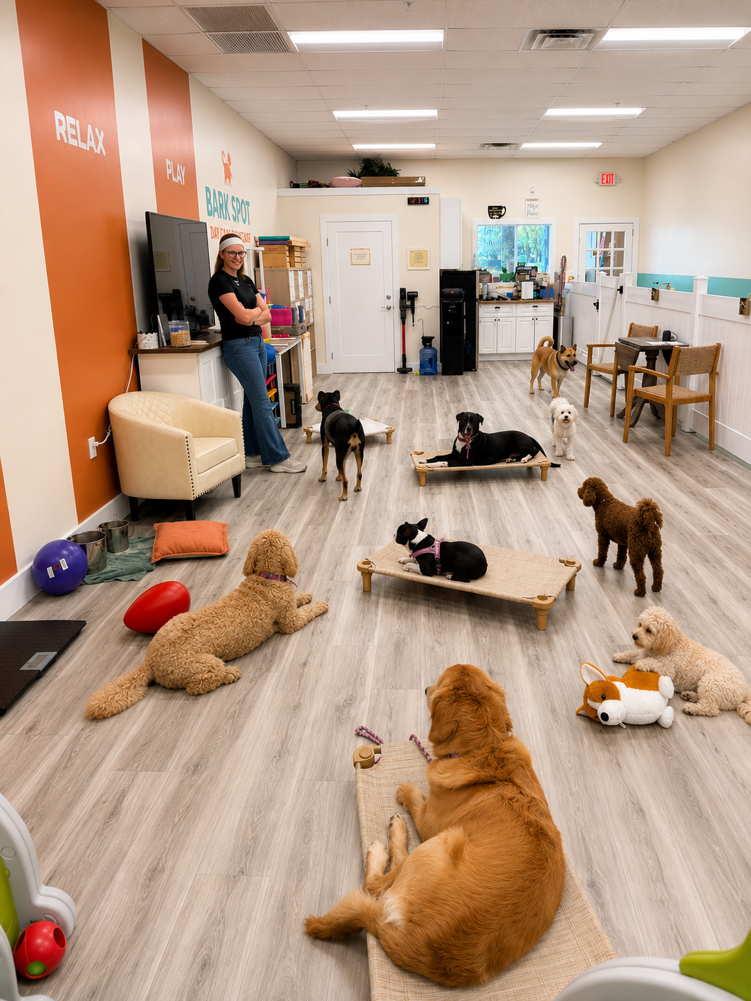 Dogs enjoying supervised social play at Bark Spot Day Camp